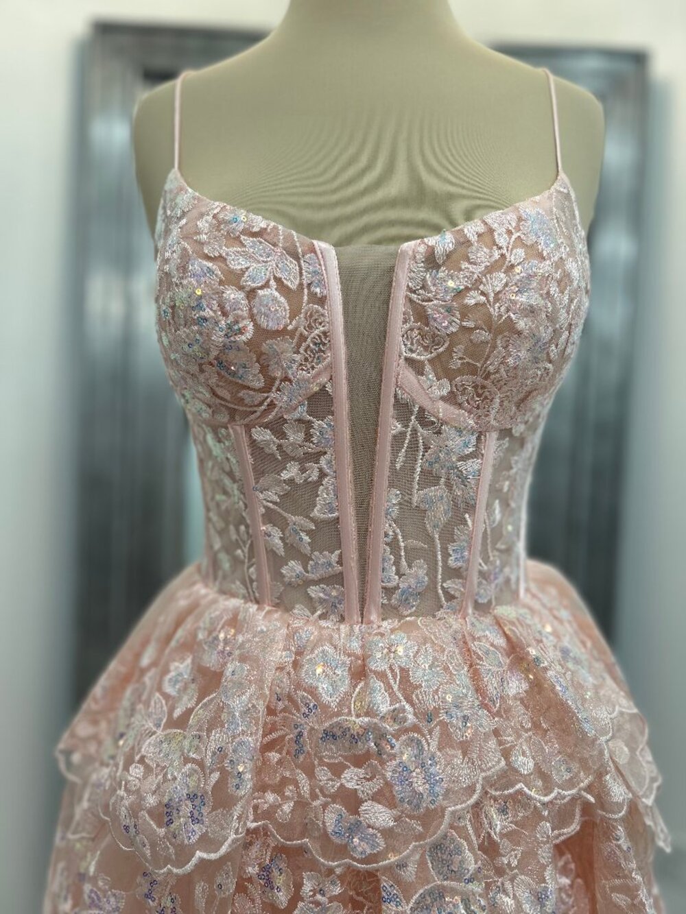 Jovani 38144 Blush Lace Ball Gown – Size 4 – Romantic Couture Prom/Pageant Dress - Picture 5 of 7